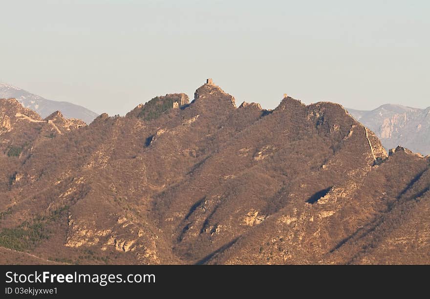 Mountain landscape and the Great Wall, China