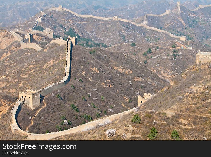 Mountain landscape and the Great Wall, China