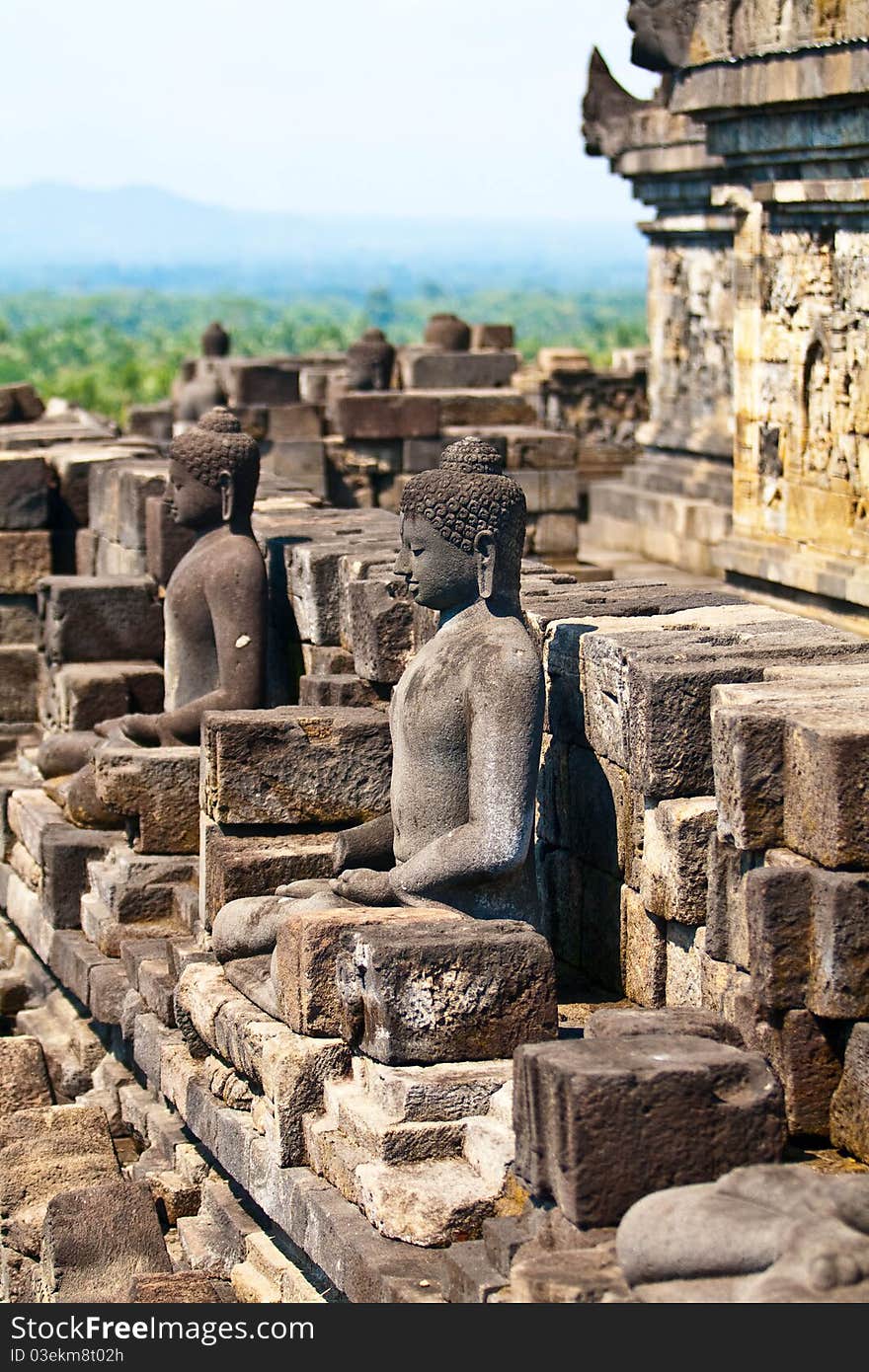 Stoned images of Buddha in Borobudur temple, Indonesia