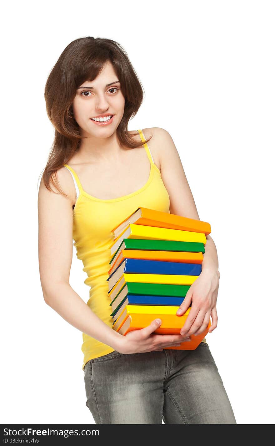 Happy Young Girl With Books