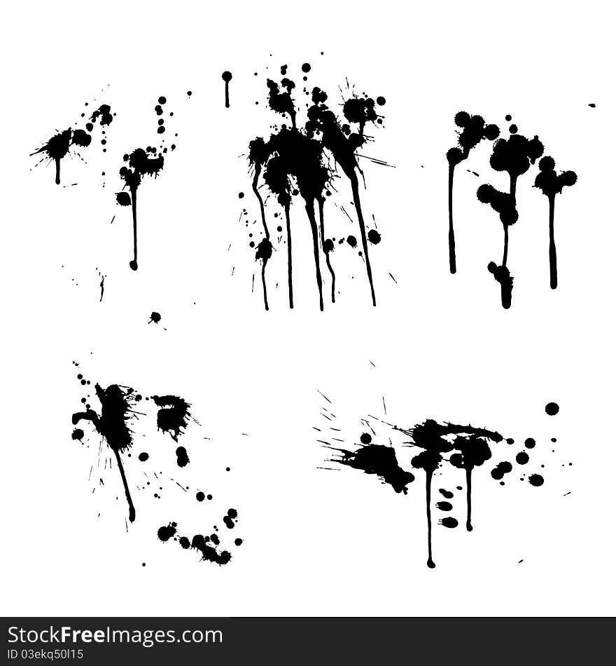 Set of black ink splashes