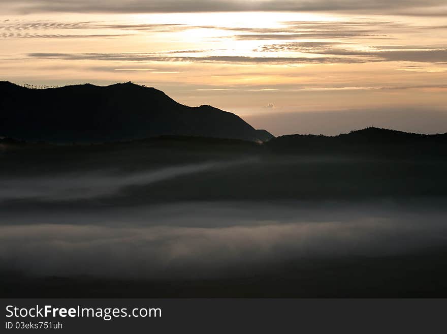 Volcano landscape at sunrise, Java island, Indonesia. Volcano landscape at sunrise, Java island, Indonesia.