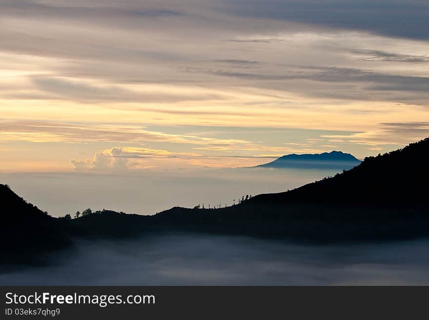 Volcano landscape at sunrise, Java island, Indonesia. Volcano landscape at sunrise, Java island, Indonesia.