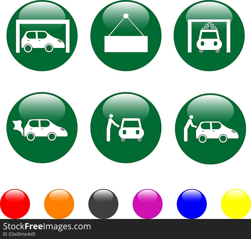 Set of car service green icon shiny button