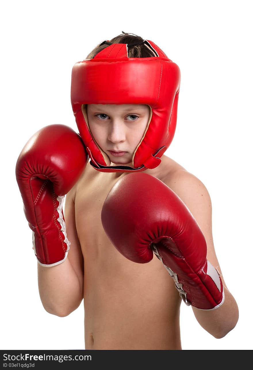 Portrait of tenns with red boxing gloves. Portrait of tenns with red boxing gloves