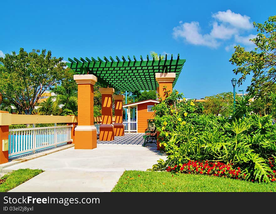 Portico and Walkway at Florida Resort with Lake