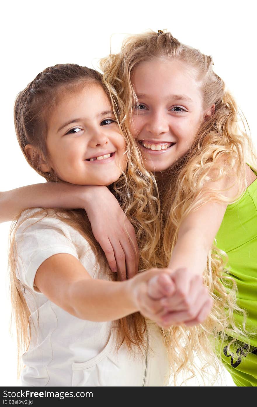 Merry girls on white background