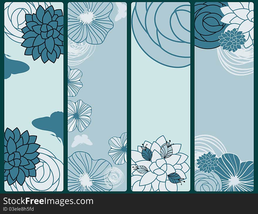 Abstract floral banners with flowers and butterflies, place for your text