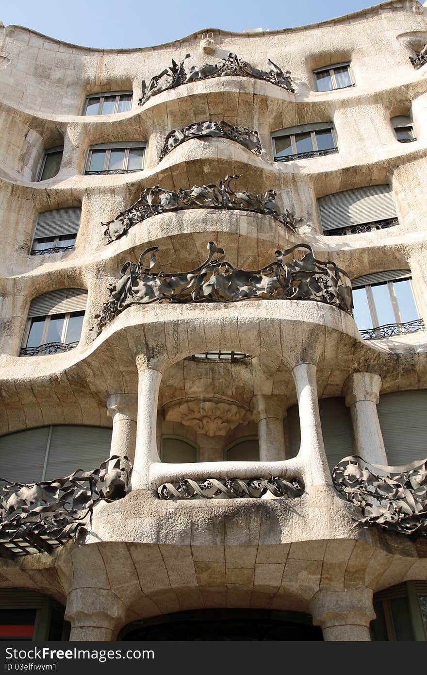 The building was designed by Antonio Gaudi - Casa Mila, La Pedrera, Barcelona - Spain. The building was designed by Antonio Gaudi - Casa Mila, La Pedrera, Barcelona - Spain