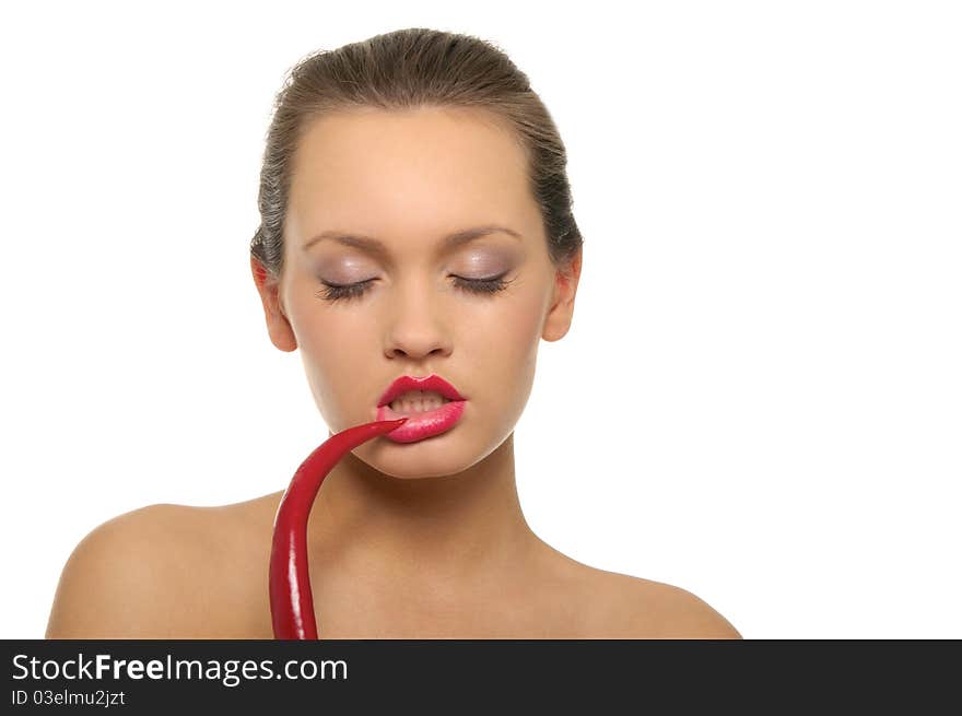 Sexy Woman With Red Pepper