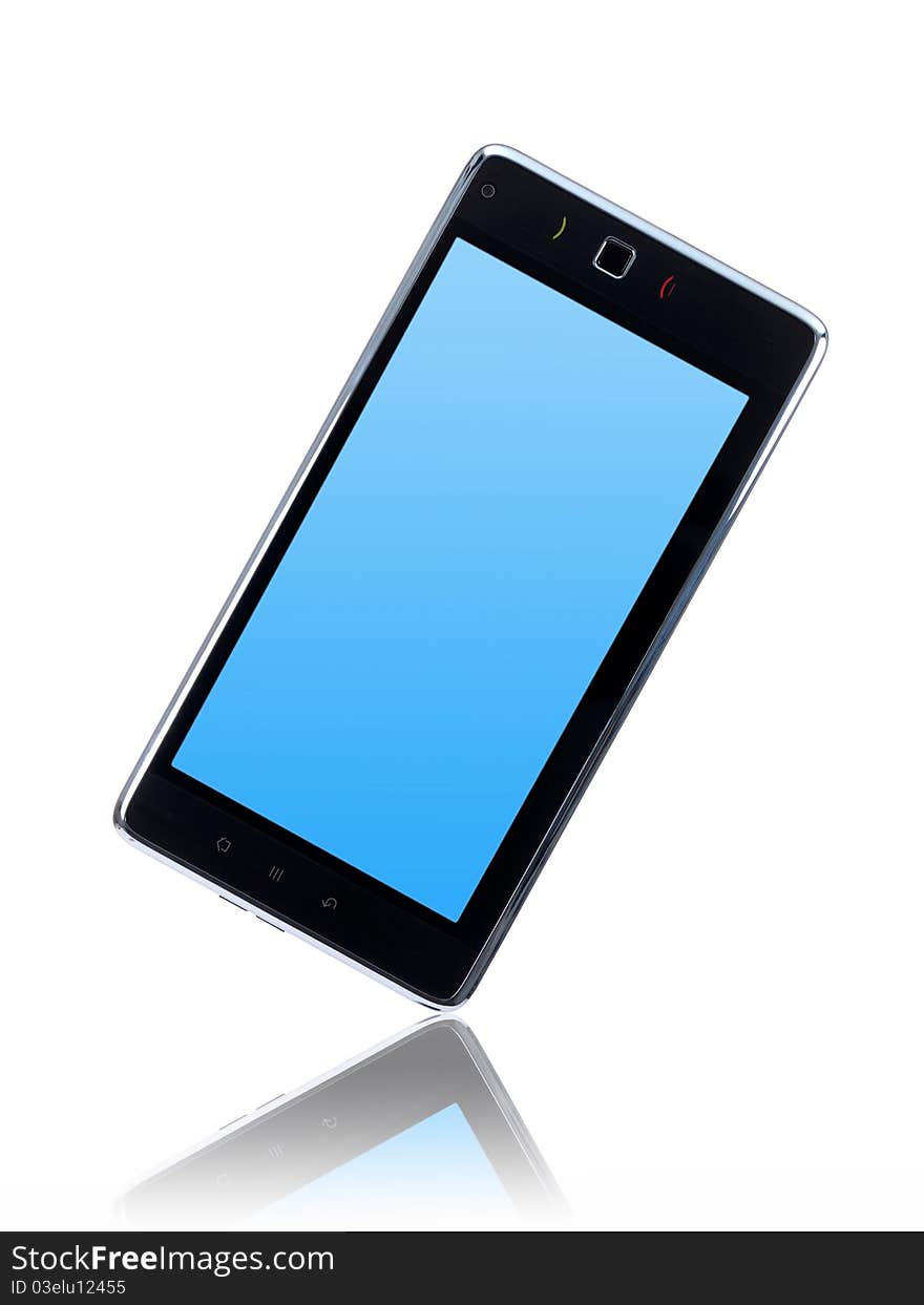 A mobile phone isolated against a white background