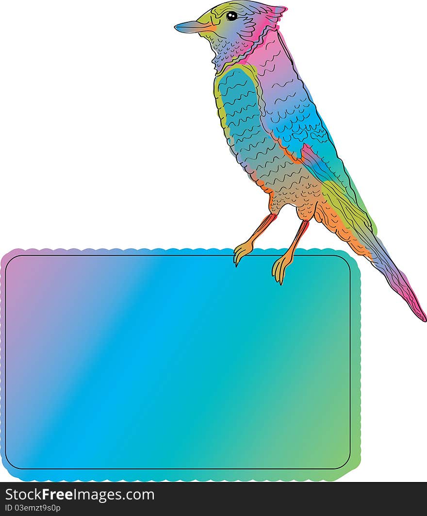 Bright bird with blank banner