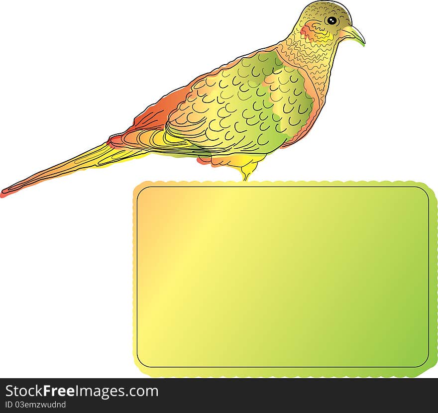 Bright green bird with blank banner for text. Bright green bird with blank banner for text