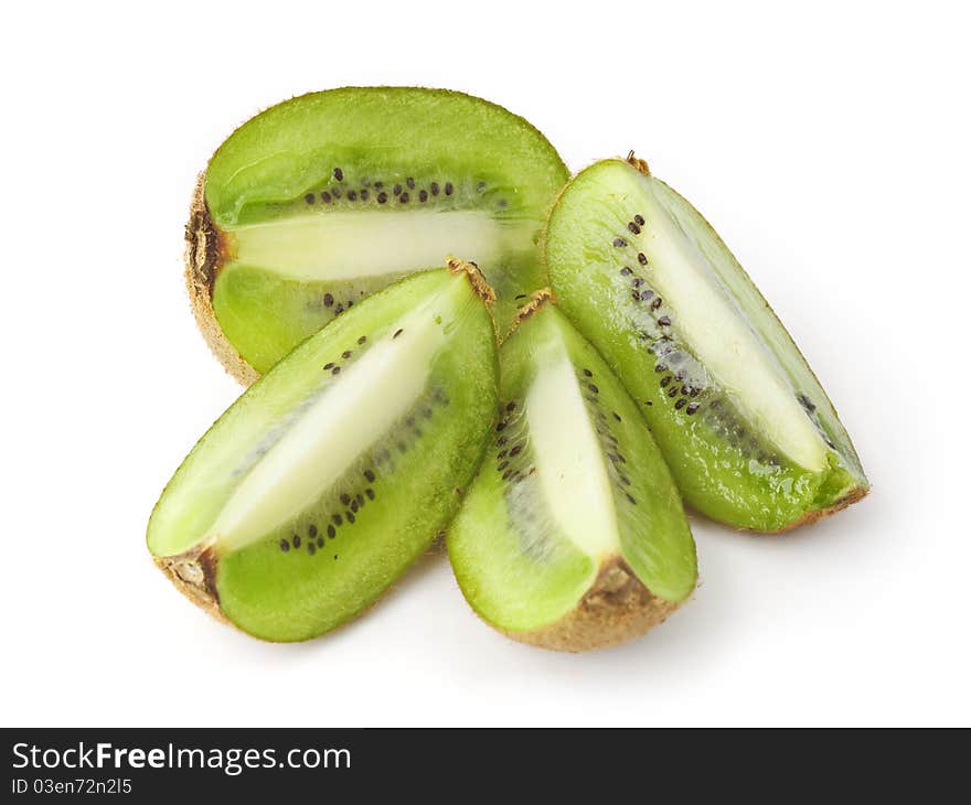 Cut fresh kiwi fruits isolated on white background