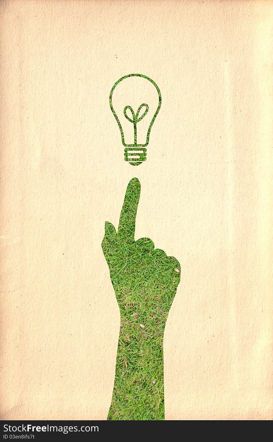 Hand and lightbulb on vintage paper