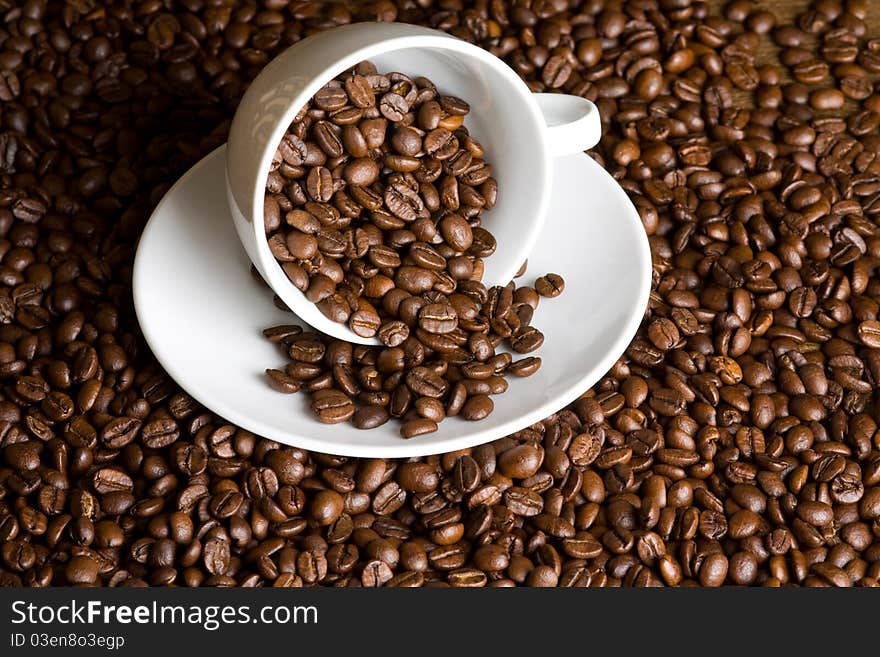 Coffee beans in white cup