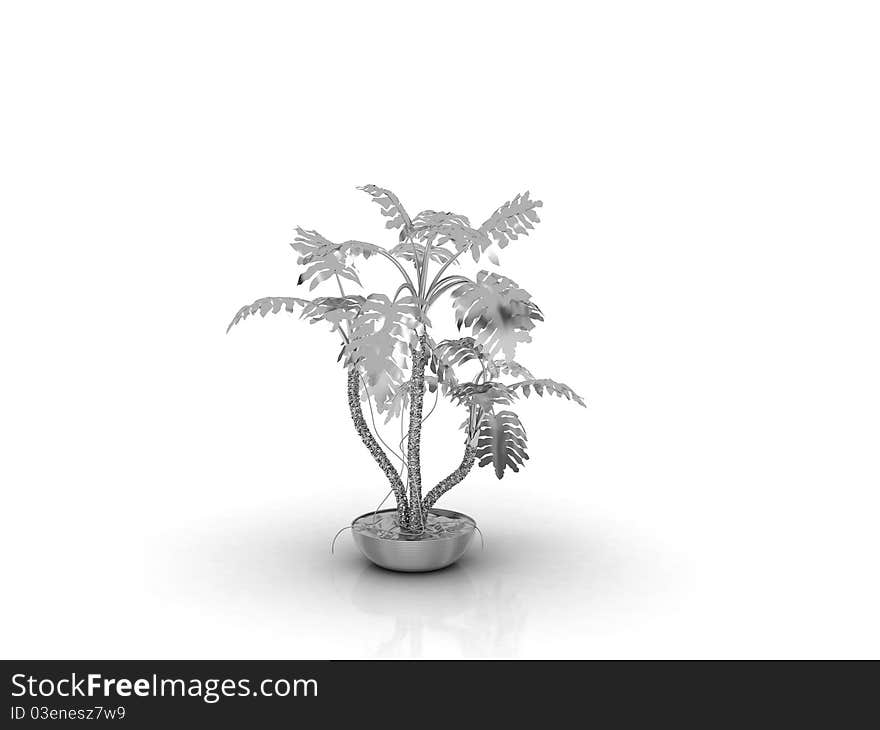 Plant with metallic texture on a white background. Plant with metallic texture on a white background