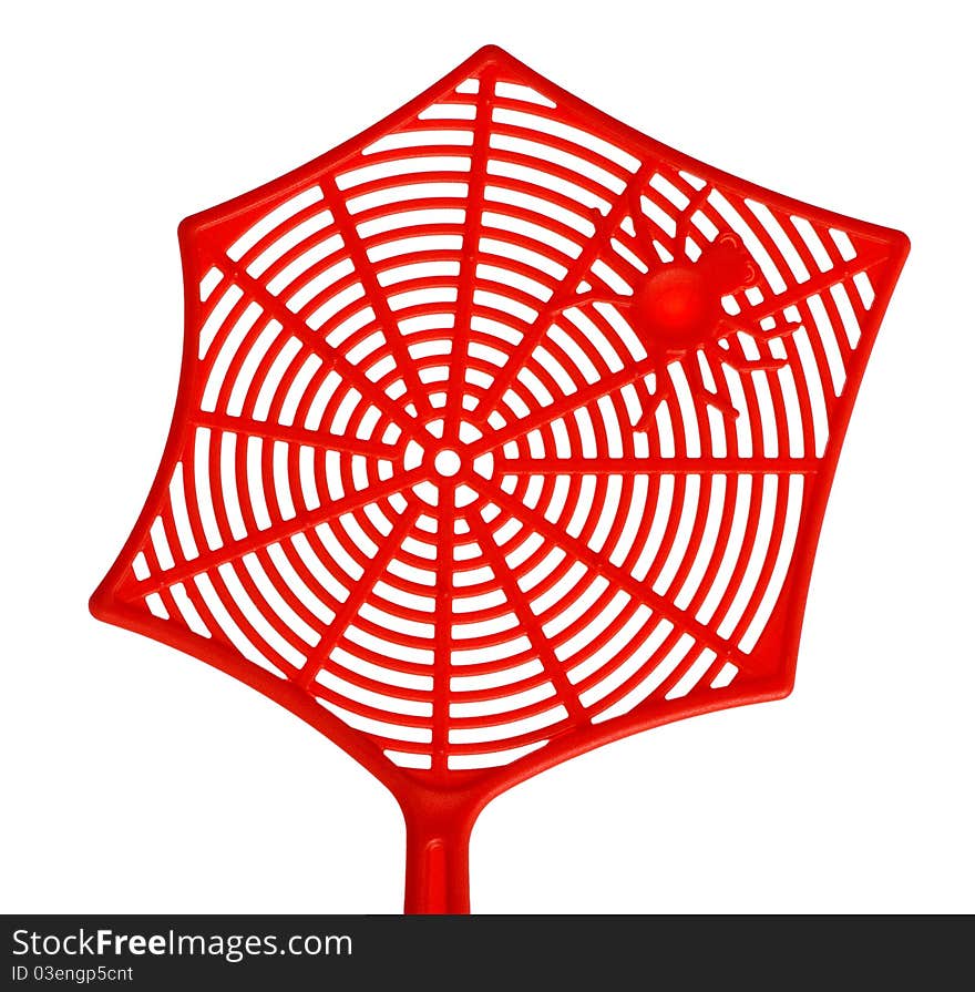 Red fly swatter isolated on white background