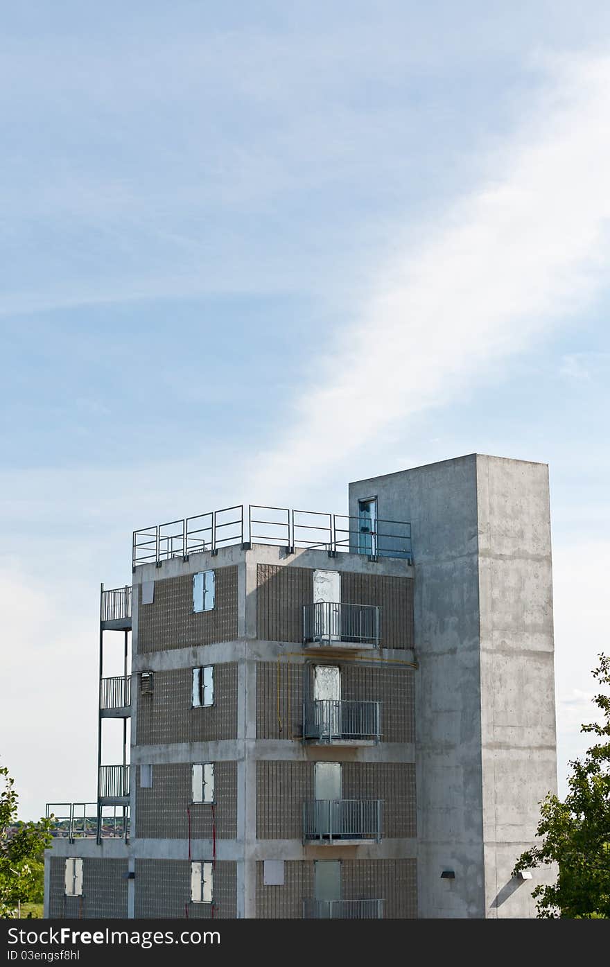 A concrete structure at a fire training facility allows firefighters to practice various scenarios.