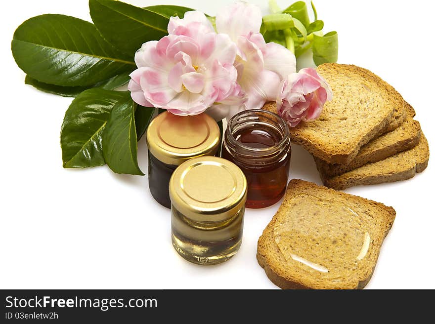 Italian Honey of different qualities on white background