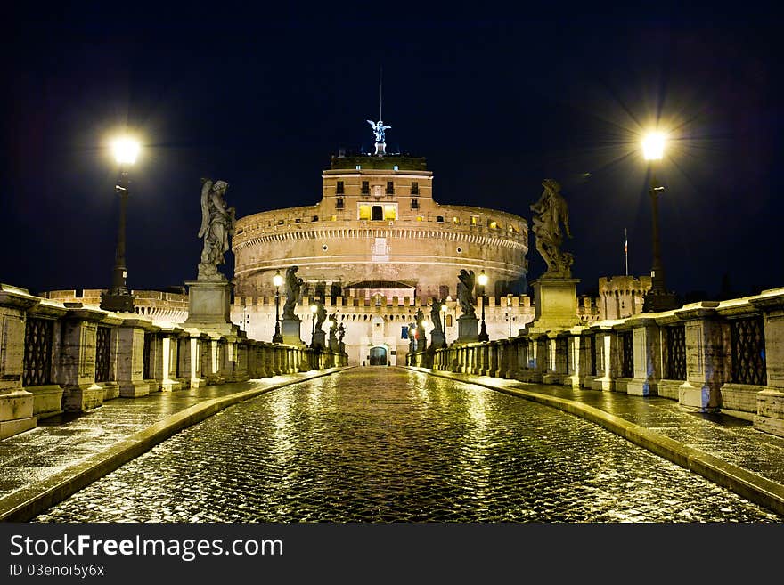 View of the Sant'Angelo Castle by night. View of the Sant'Angelo Castle by night