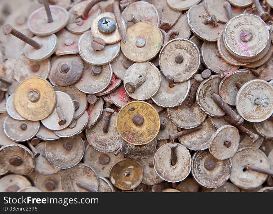 Nepalese shrine for tooth ache in Bangemudha area. The coins are offerings to the toothache god.