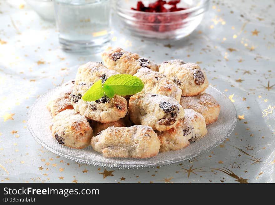 Mini Christmas stollen cakes with marzipan - closeup