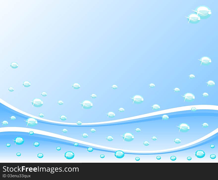 Background of blue color. Vector abstract. Sparkling pearls is spilt. Behind them decorative waves. Background of blue color. Vector abstract. Sparkling pearls is spilt. Behind them decorative waves.