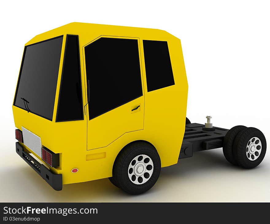 Truck with a yellow roof and black glass on a white background №1. Truck with a yellow roof and black glass on a white background №1