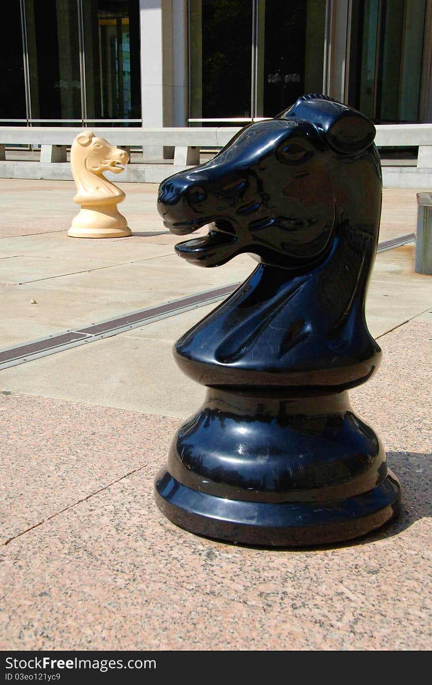 Black and white knights at the court yard of the Philadelphia municipal building. Black and white knights at the court yard of the Philadelphia municipal building.