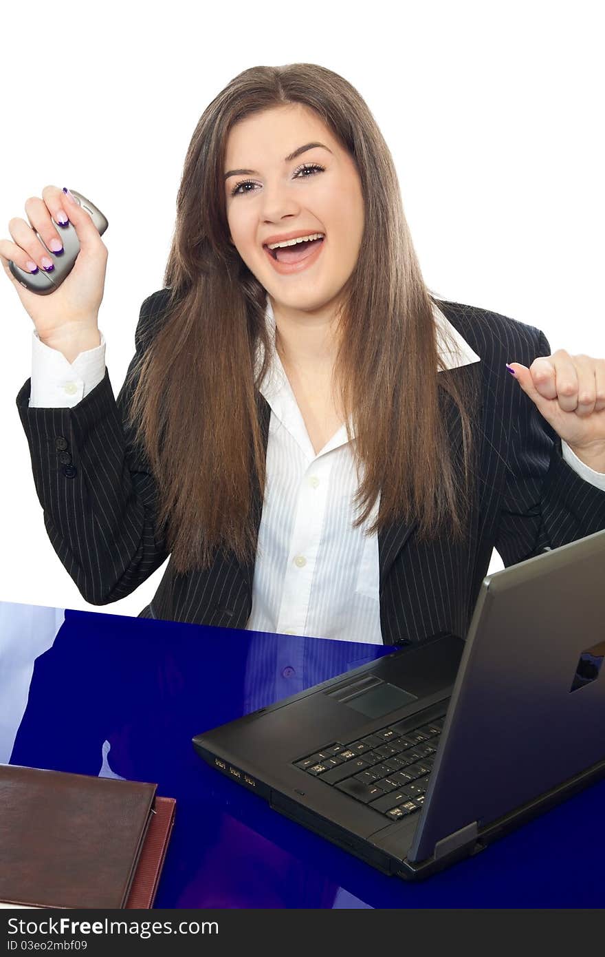 Happy businesswoman isolated on white. Happy businesswoman isolated on white