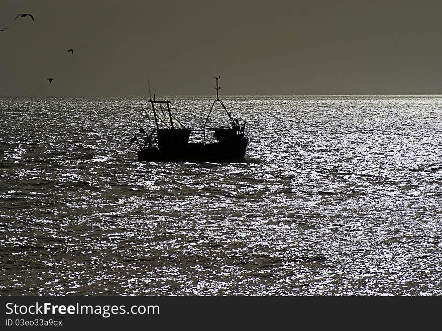 Fishingboat on the english chanel near hastings