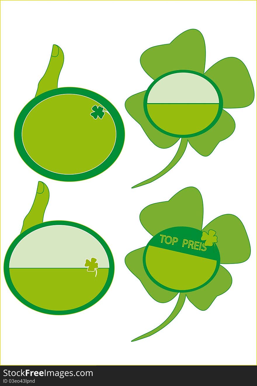 Four pricing labels with theme green thumb. Four pricing labels with theme green thumb