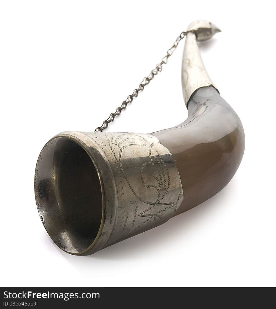 Isolated georgian drinking cows horn