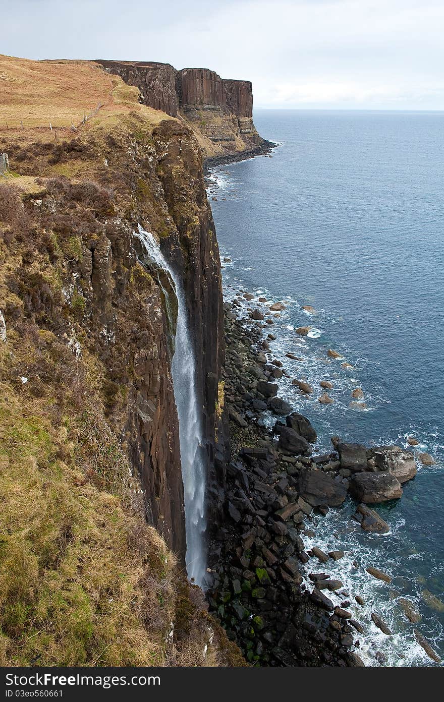 The waterfall of Kilt Rock on the Isle of Skye in Scotland