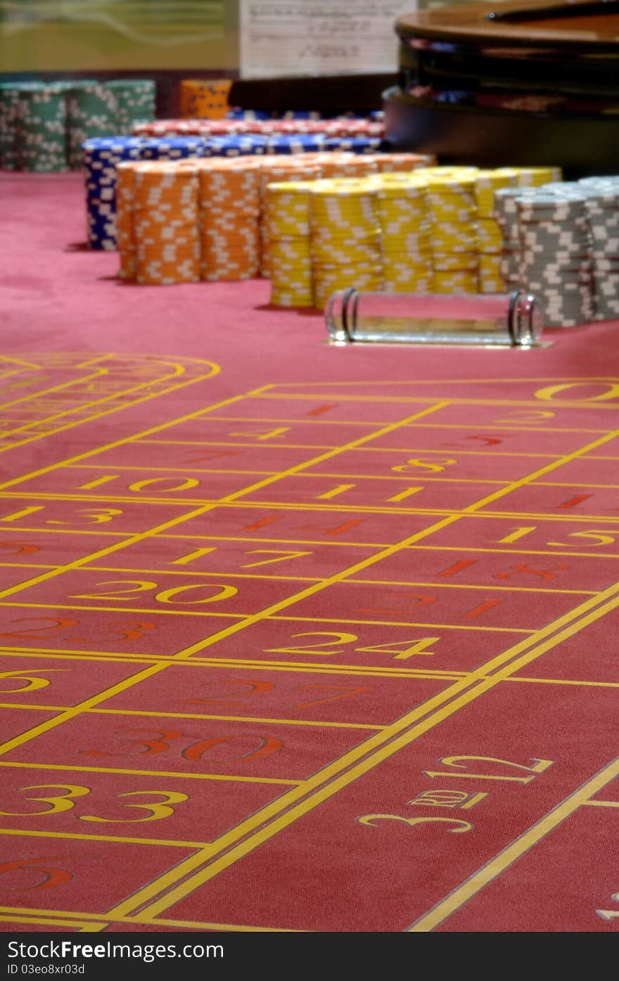 Table roulette and stacks chips for betting