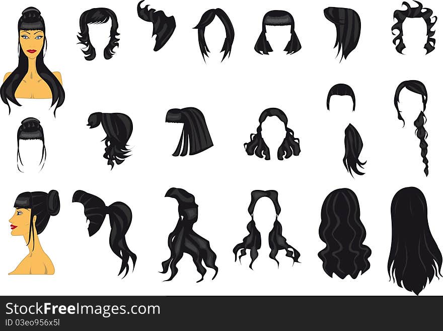 Women's hairstyles  template and portrait silhouettes