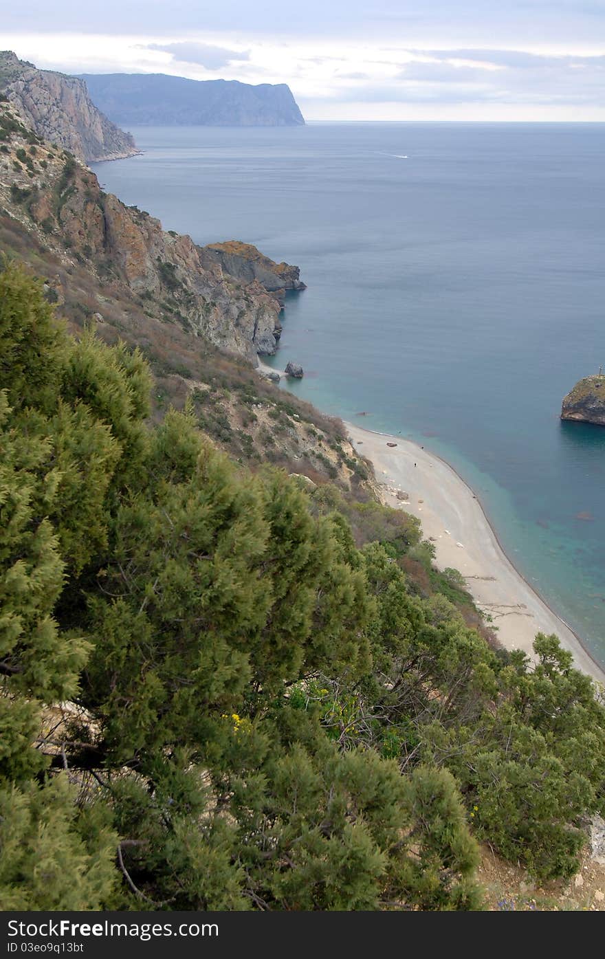 The surf near the rocks. Crimea, Ukraine