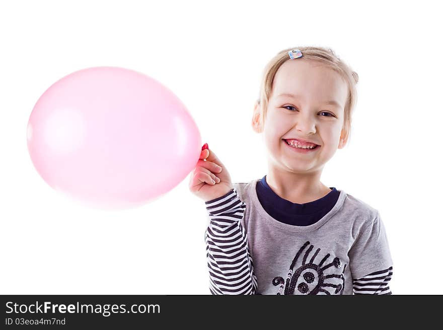 Smiling girl with baloon isolated on white. Smiling girl with baloon isolated on white