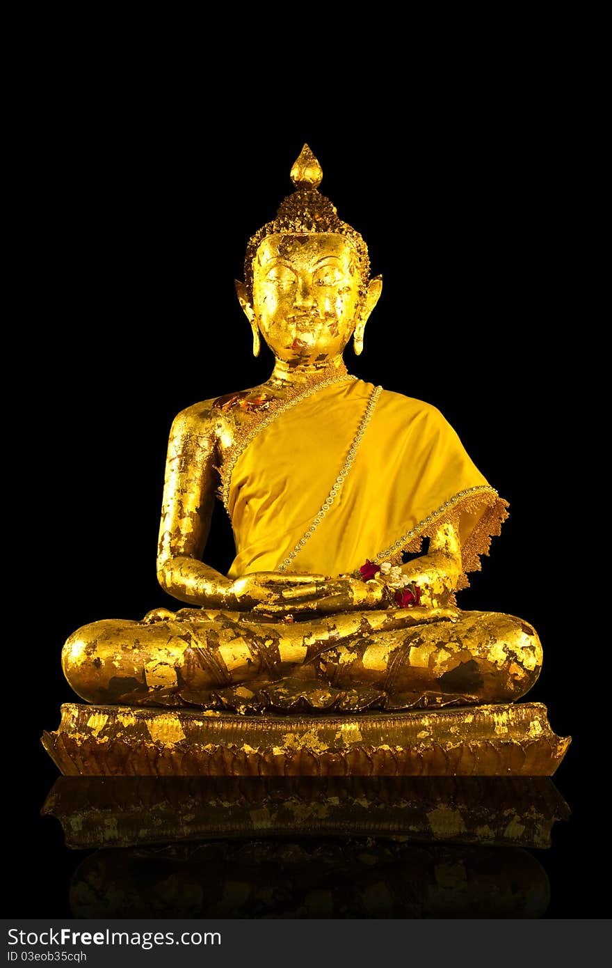 Gold buddha statues on background