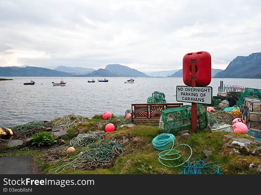 The fishing harbor of a rural Scotland town. The fishing harbor of a rural Scotland town