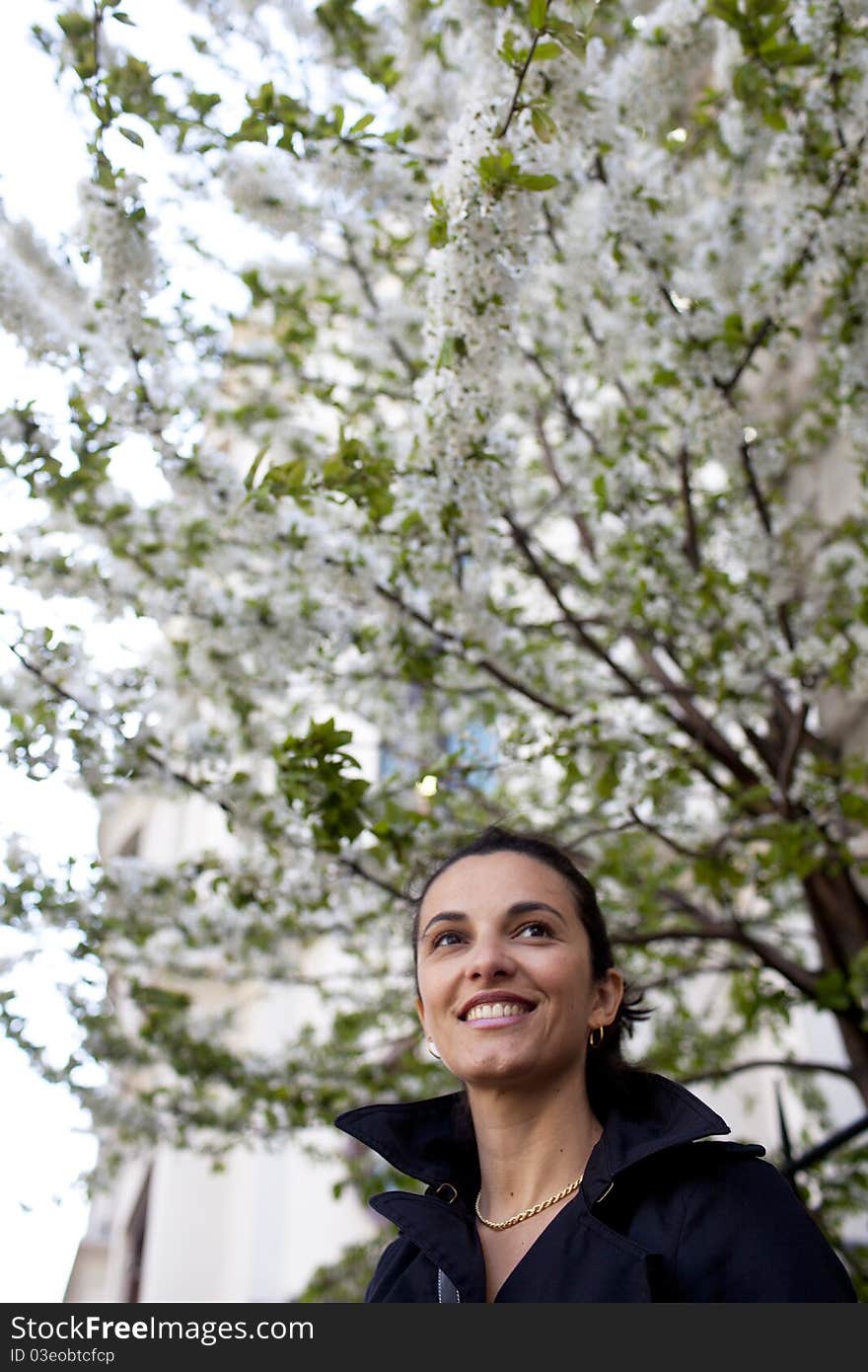 Woman Around White Blossoms