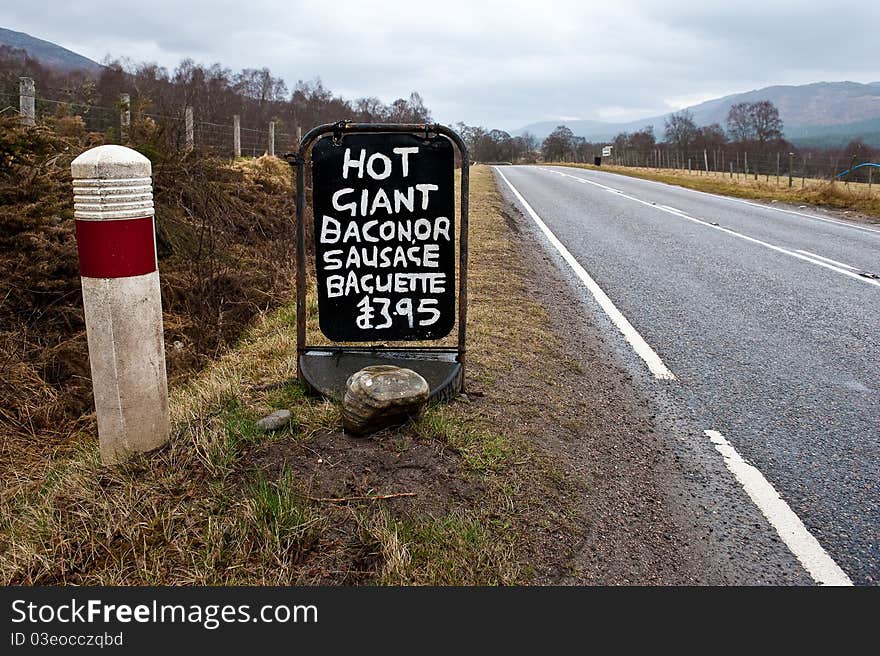 A sign for a cafe breakfast in rural Scotland. A sign for a cafe breakfast in rural Scotland