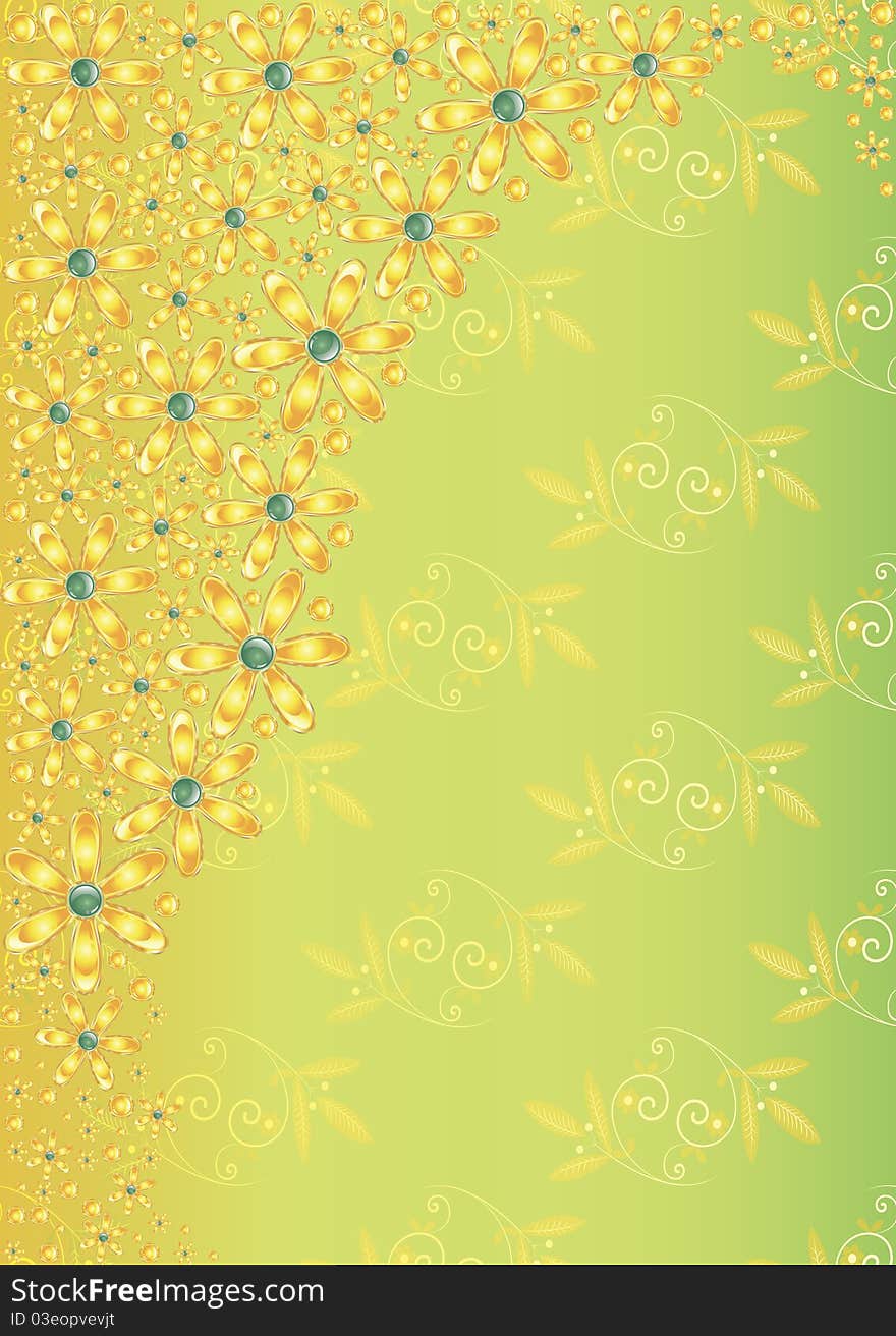 Yellow flowers on a green background. Yellow flowers on a green background