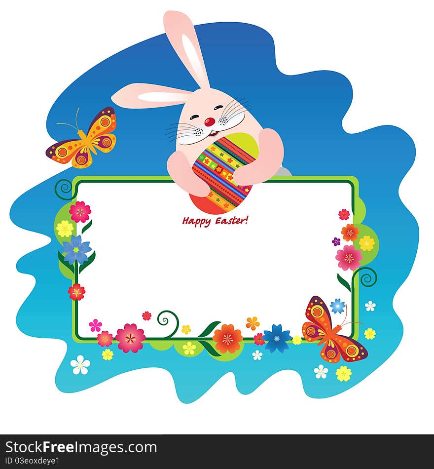 Illustration for Easter with the hare and egg colors with butterflies and a place for text. Illustration for Easter with the hare and egg colors with butterflies and a place for text.