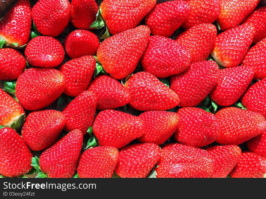 Basket of fresh strawberries, fruit background