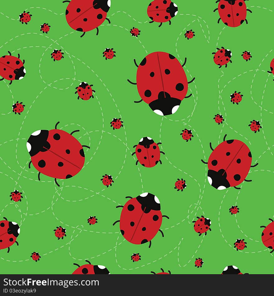 Seamless Green Background With Ladybirds