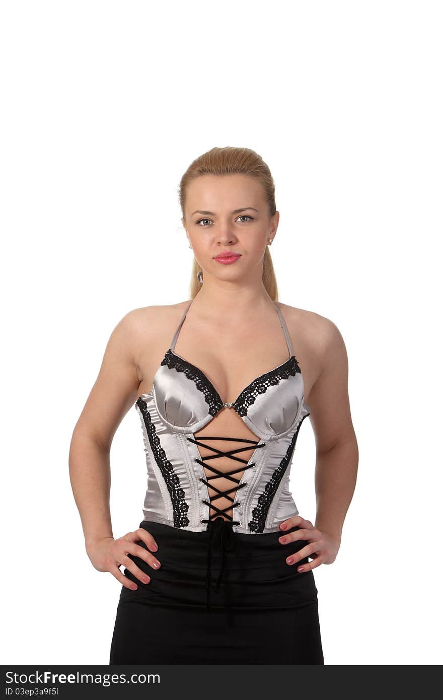 Blond woman in corset