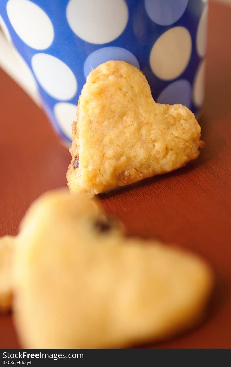 Close up of  heart-shaped nut cookies