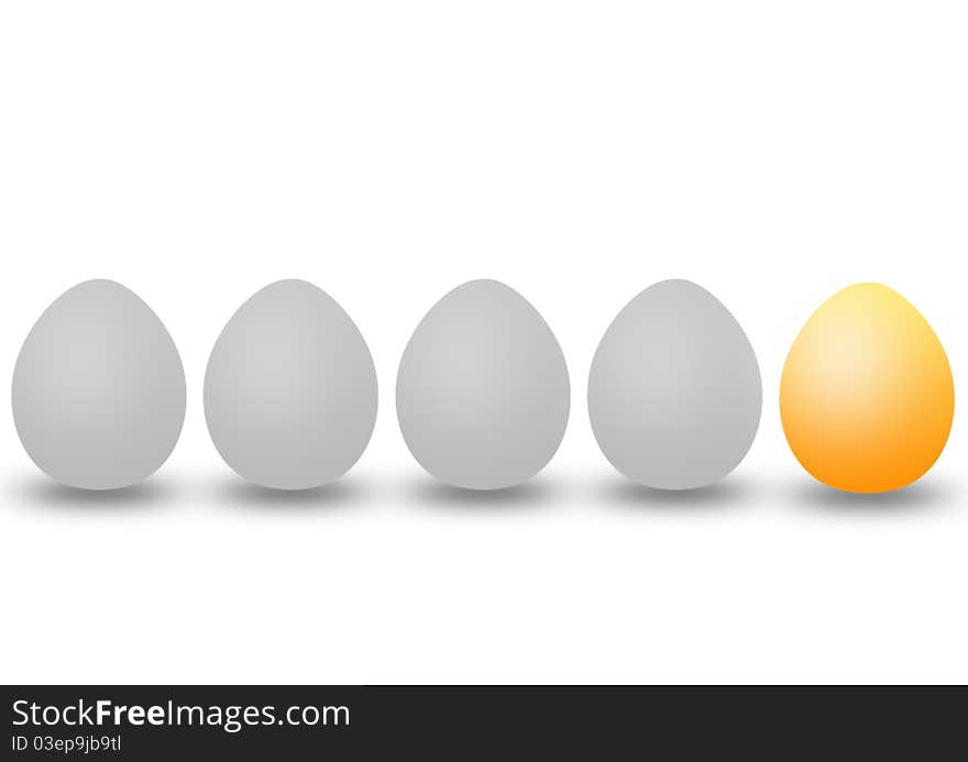 Four grey eggs and one golden egg. Four grey eggs and one golden egg